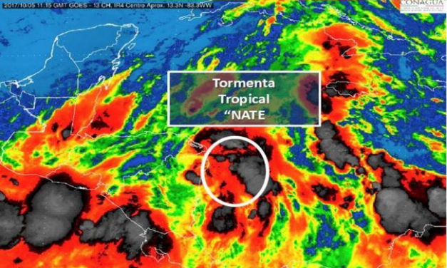 Tormenta tropical “Nate” en aguas del Caribe. En Quintana Roo se mantiene la Alerta Azul