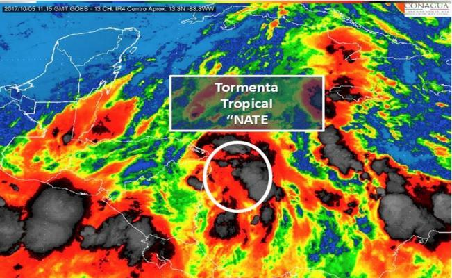 Tormenta tropical “Nate” en aguas del Caribe. En Quintana Roo se mantiene la Alerta Azul