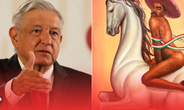 AMLO aprecia el arte del cuadro de zapata “Gay”